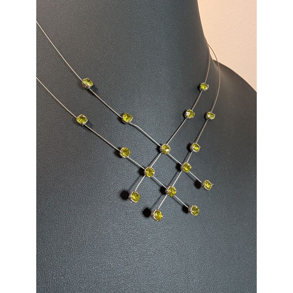 Chartreuse Green Rhinestone Lattice Wire Illusion Choker Necklace